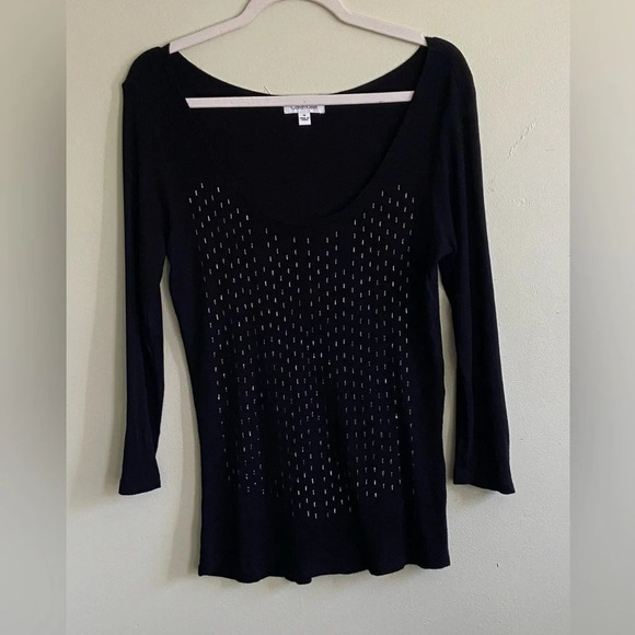 Calvin Klein beaded front 3/4 sleeve black top. Size M - Picture 1 of 5